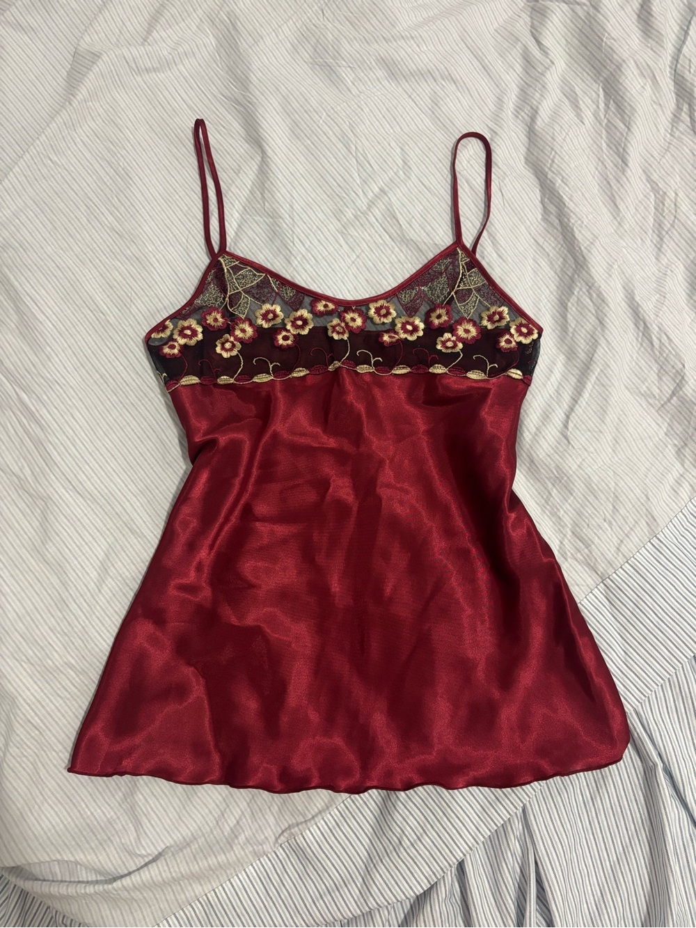 Red Satin Floral-Trim Slip Tank - Picture 2 of 3